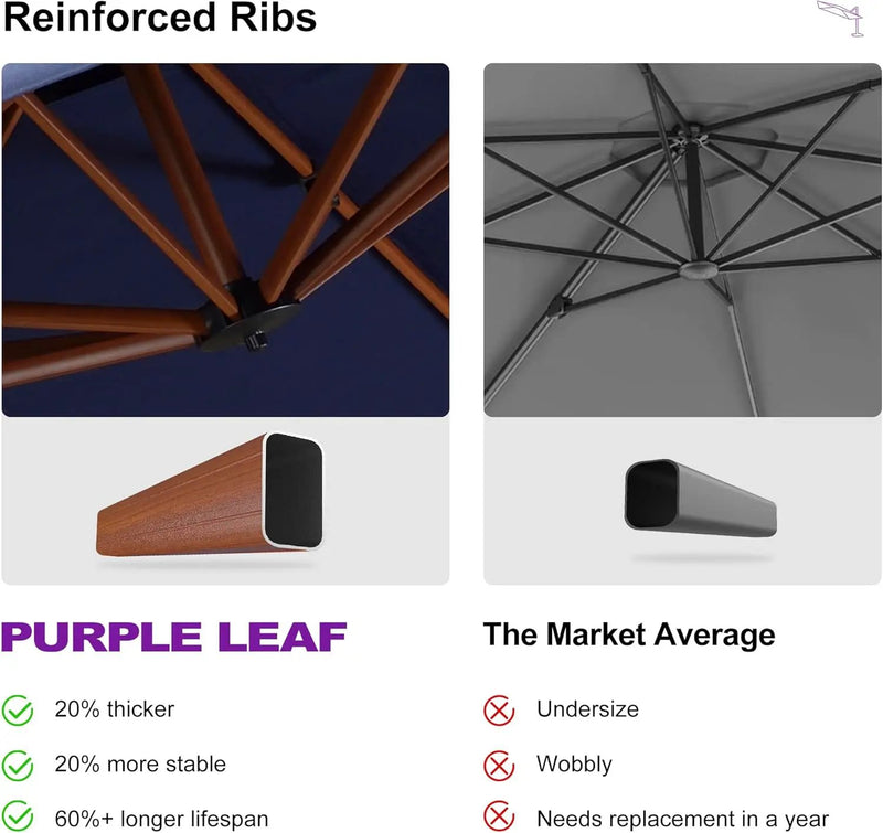 PURPLE LEAF 12 Feet Double Top Deluxe Round Patio Umbrella Offset Hanging Umbrella Cantilever Umbrellas Outdoor Market Umbrellas Garden Umbrella, Navy Blue by GreenHaven Gardens