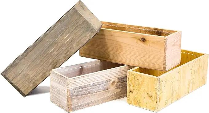 Wooden Planter Box, Whitewash with Plastic Liner l Garden Decor l Restaurant and Wedding Decorations l Wedding Bouquets, Table Centerpiece (12x4 Set of 4, Whitewash) by GreenHaven Gardens