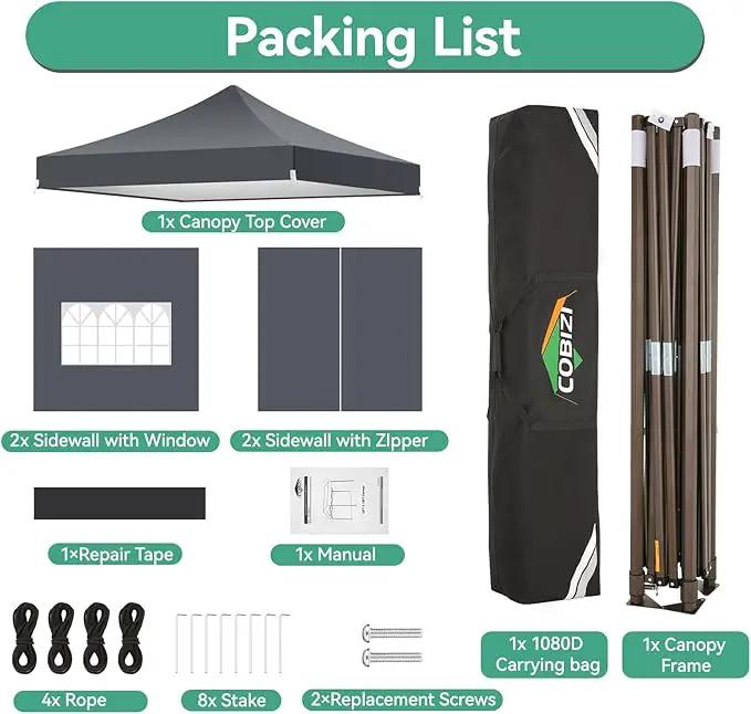 COBIZI 10x10 Pop Up Canopy Tent Heavy Duty with 4 Sidewall, Commercial Outdoor Easy Pop Up Gazebo for Party Wedding All Weather Waterproof UV 50+ with Carry Bag(Leg Upgraded),Gray by GreenHaven Gardens