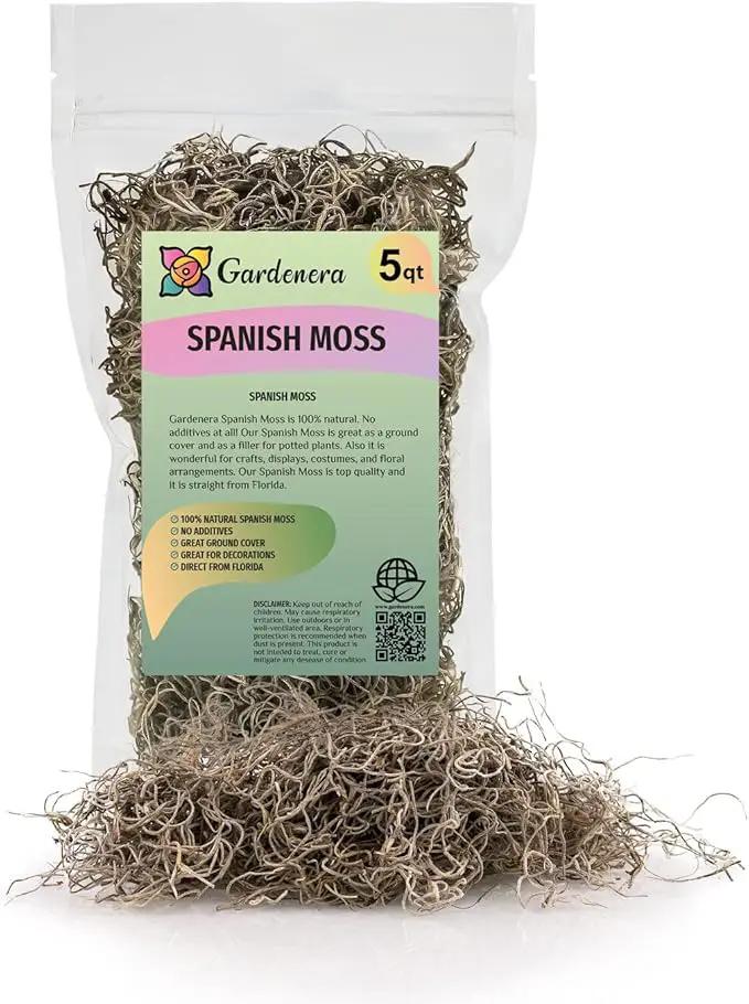 Premium Natural Spanish Moss | Natural Preserved - Great Ground Cover - Filler for Potted Plants - by GARDENERA - 5 Quart Bag by GreenHaven Gardens