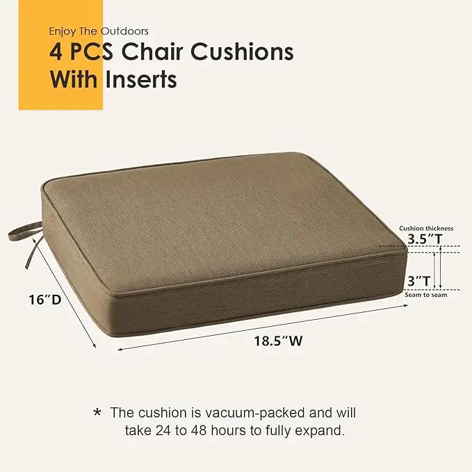 Outdoor Sunbrella Square Corner Seat Cushion, 18.5"x16"x3", Set of 4, Non Slip Seat Cushion Pads with Removable Cover for Patio Furniture, Garden Yard Lawn, Specrtum Caribou by GreenHaven Gardens