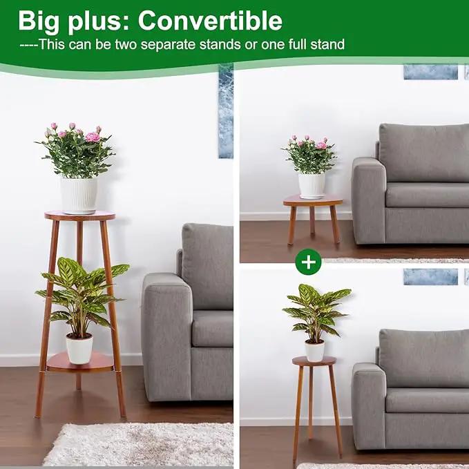 Plant Stand Indoor Tall,2 Tier Convertible Wooden Flower Stand,Planter Stand,Multi-purpose Plant Shelf Indoor for Living Room Balcony Garden Patio Office,Walnut by GreenHaven Gardens