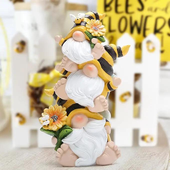 Hodao Summer Bee Gnome Decorations Indoor Home Table Decor Cute Stacked Bee Gnome Figurines Gifts -Swedish Dwarf Elf Figurines Summer Garden Honey Bees Gnomes Decorations (Bee1) by GreenHaven Gardens