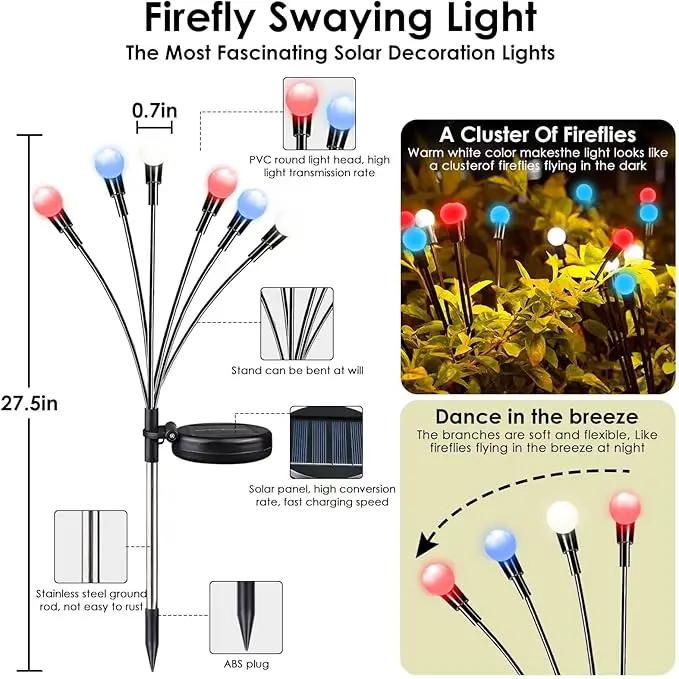 Red White and Blue Solar American Flag Firefly Lights, 8 PK Firefly Light 4th of July Patriotic Solar Outdoor Lights Waterproof, Independence Day Patriotic Decor for Garden Yard Decorations by GreenHaven Gardens