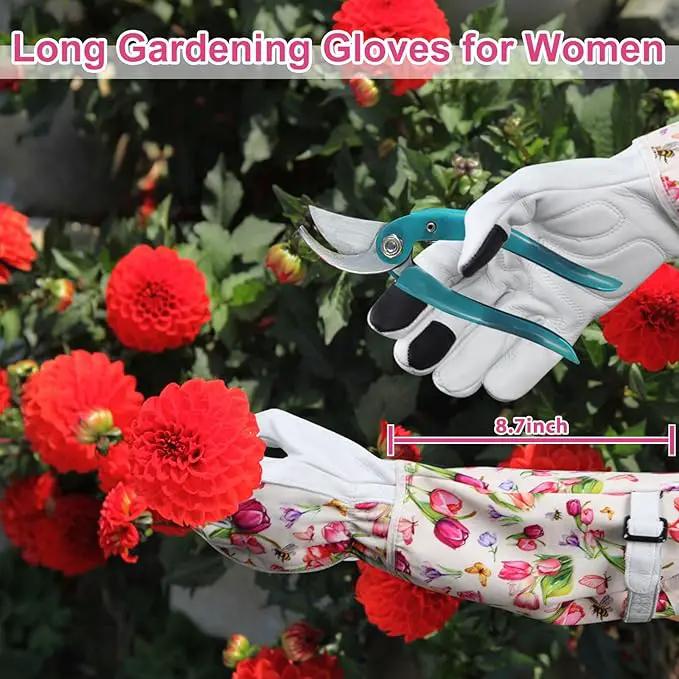 DLY Gardening Gloves for Women, Rose Gloves Gardening Thorn Proof, Long Garden Gloves for Women, Breathable Cowhide Leather Gauntlet(Small,White) by GreenHaven Gardens