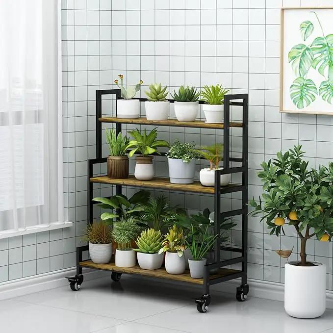 YIZAJIA Plant Stand Indoor 3 Tier Metal Board Outdoor Tiered Stands Shelf With wheel for Multiple Plants Potted Ladder Plant Holder Table Plant Pot Stand for Window Garden Balcony Living Room (3 by GreenHaven Gardens
