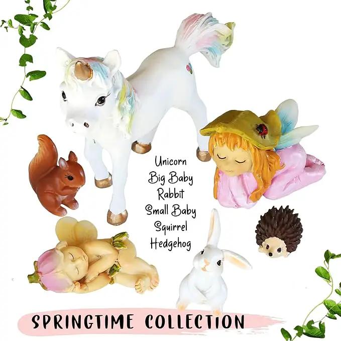 WILD PIXY Baby Miniature Fairy Garden Set – Springtime Fairy Accessories Kit with Gorgeous Fairies and Animals, Indoor/Outdoor Figurines in Designer Gift Box, Perfect for Garden Decor by GreenHaven Gardens