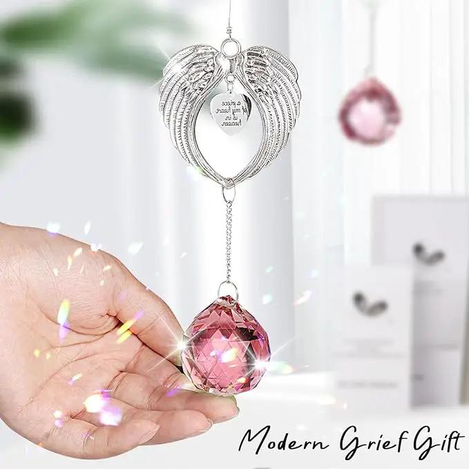 Sympathy Gift Modern Grief Gift for Lose of Loved Ones, Memorial Suncatcher with 40mm Crystal Ball, Sorry for Your Lose Rainbow Maker, Bereavement Gift Idea Angel Wings Design, Pink by GreenHaven Gardens