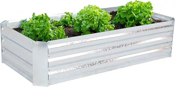 Sunnydaze 11.75" H Raised Metal Garden Bed - Galvanized Raised Garden Bed Outdoor for Vegetables and Flowers - Woodgrain - 4' x 2' Silver by GreenHaven Gardens