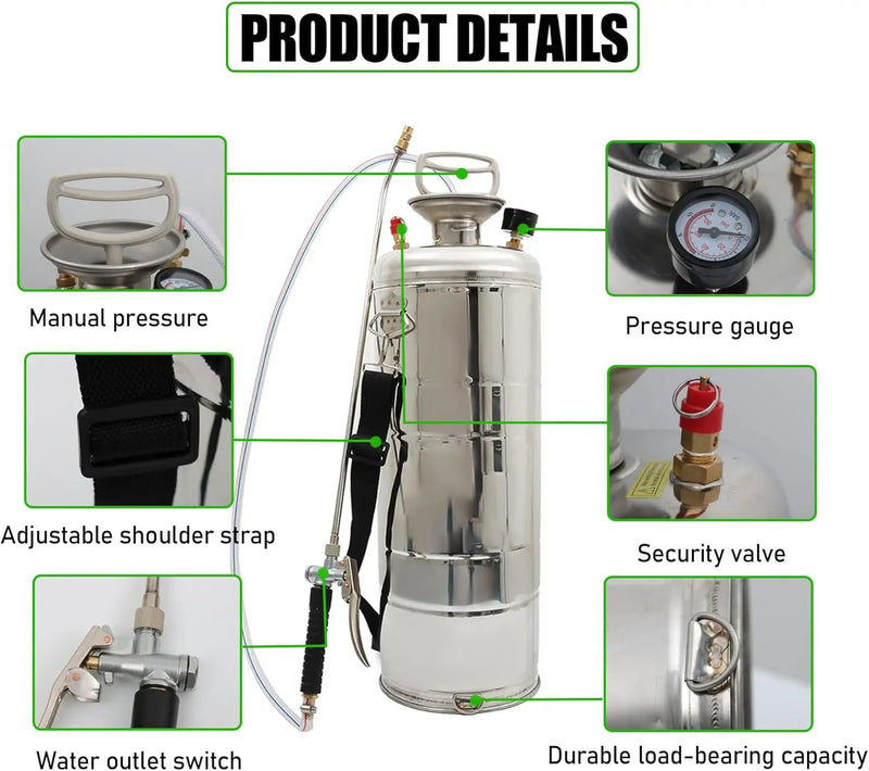 1.5 Gallon Stainless Steel Sprayer Hand Pump Sprayer with Pressure Gauge Safety Valve Adjustable Nozzle for Gardening Lawn and Cleaning by GreenHaven Gardens