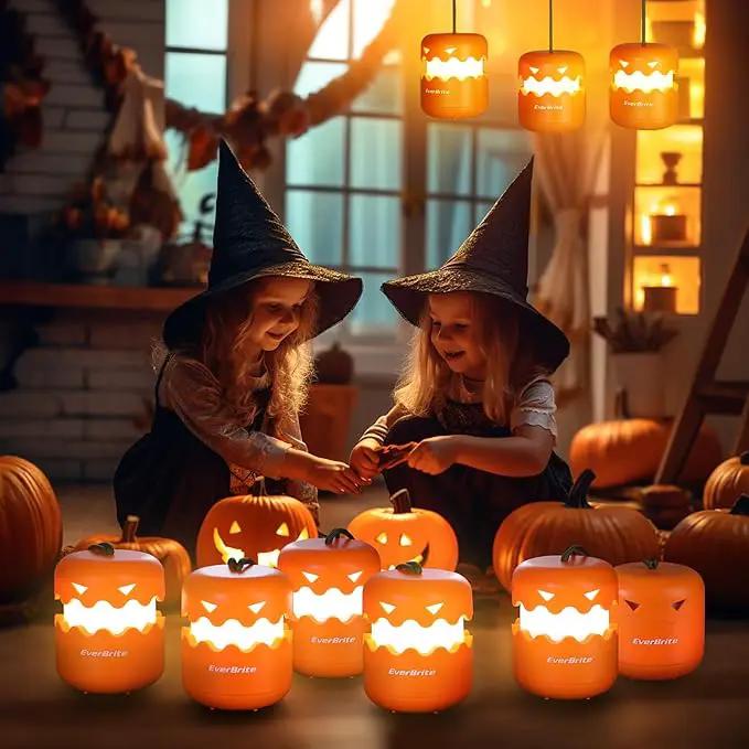 EverBrite 6-Pack Halloween Pumpkin Lantern, Collapsible Jack O Lantern Pumpkins with Lanyard, Halloween Party Favors for Kids, Light up Pumpkin Outdoor for Halloween Party Decoration, Battery Included by GreenHaven Gardens