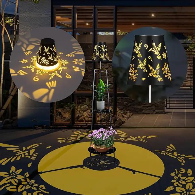 47.2'' Outdoor Metal Solar Floor Lamps with 2 Plant Stand Hummingbird Solar Lights Waterproof Solar Powered Street Lights Garden Decorative Lantern for Yard Pathway Deck Patio Porch Driveway Decor by GreenHaven Gardens