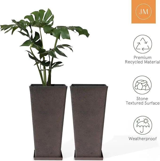 LA JOLIE MUSE 30 inch Tall Planters Set of 2, Indoor/Outdoor Rectangular Large V Shaped Taper Planters for Front Door by GreenHaven Gardens