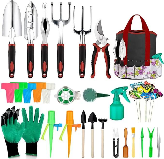Garden Tools Set 83 Piece, Succulent Tools Set Included, Heavy Duty Aluminum Gardening Tools for Gardening, Non-Slip Ergonomic Handle, Durable Storage Tote Bag, Gifts for Men Women by GreenHaven Gardens