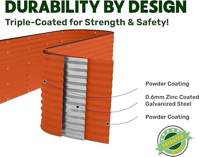 9-in-1 Galvanized Raised Garden Beds Outdoor // 8×2×2.5 ft Modular Planter for Gardening, Vegetables, Flowers // 32" Extra Tall Metal Raised Garden Bed (Orange) // Patented Design Planter Box by GreenHaven Gardens