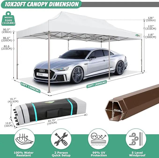 COBIZI 10x20 Pop Up Canopy Heavy Duty Without Sidewalls, Commercial Heavy Duty Pop Up Tent for Parties All Weather Waterproof and UV 50+ Wedding Tent with Roller Bag(Legs Upgraded),White by GreenHaven Gardens