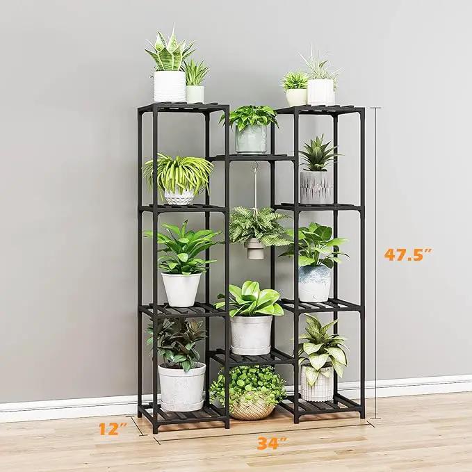 Bamworld Black Plant Stand Indoor Bamboo Hanging Plants Shelf for Multiple Plants Tall Large Holder for Living Room, Patio, Balcony, Garden by GreenHaven Gardens