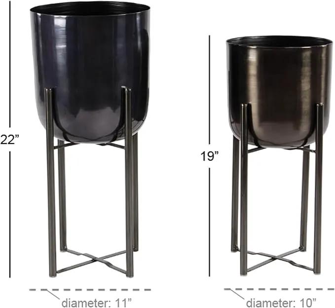 CosmoLiving by Cosmopolitan Metal Indoor Outdoor Planter Dome Large Planter Pot with Removable Stand, Set of 2 Planters 19", 22"H, Black by GreenHaven Gardens
