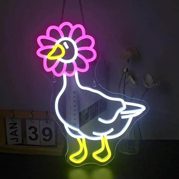 Duck Neon Sign Pink Daisy Duck Neon Signs for Wall Decor,USB Connectivity Dimmable Flower Duck Neon Light Signs for Bedroom Living Room Kids Room Apartment Home Bar Birthday Party by GreenHaven Gardens