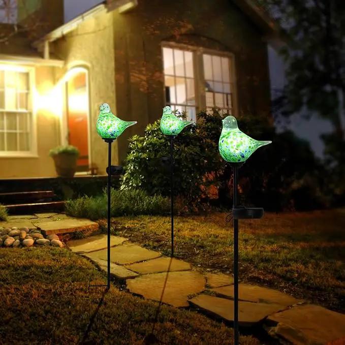 Afirst Solar Outdoor Lights Decorative Hummingbird Garden Stake Handblown Glass Stakes Outdoors Waterproof for Garden Pathway Decoration 2 Packs by GreenHaven Gardens