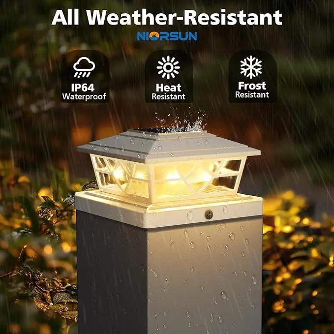 NIORSUN Solar Post Lights Outdoor 4 Pack, 2 Modes LED, Deck Fence Post Solar Lights for 3.5x3.5 4x4 5x5 5.5x5.5 Caps Patio Garden Decoration, White by GreenHaven Gardens
