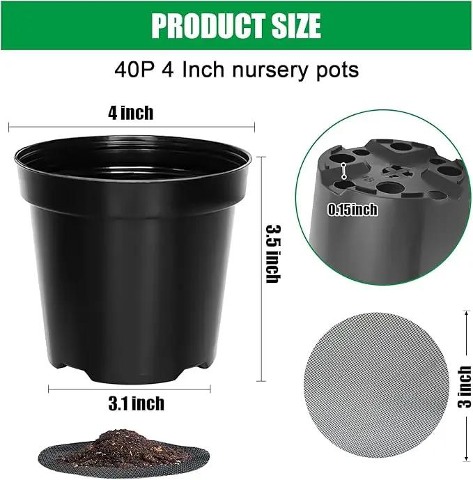 40 Pack 4 Inch Plant Nursery Pots with Mesh Pad, Sturdy Plastic Flower Planter Pots with Drainage Holes, Seed Starter Pots for Planting Seedings Cuttings Succulents Indoor Ourdoor, Black by GreenHaven Gardens