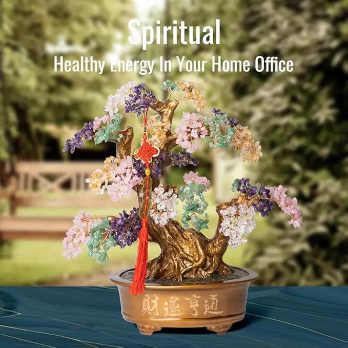 Natural Chakra Gemstone Crystal Bonsai Tree of Life（1,350 Gemstone Count） Large Feng Shui Money Tree for Luck and Wealth Desk Decoration 20 Inches by GreenHaven Gardens