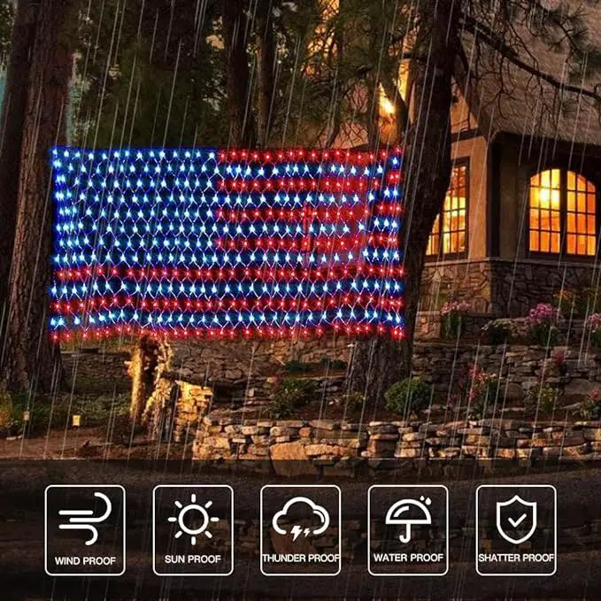 Solar American Flag Lights, Independence Day Decorations 2-in-1 Solar Powered & Plug in US Flag Lights 420 LED 8 Modes Waterproof Flag Lights for July 4th Independence Day, Garden, Yard Decorations by GreenHaven Gardens