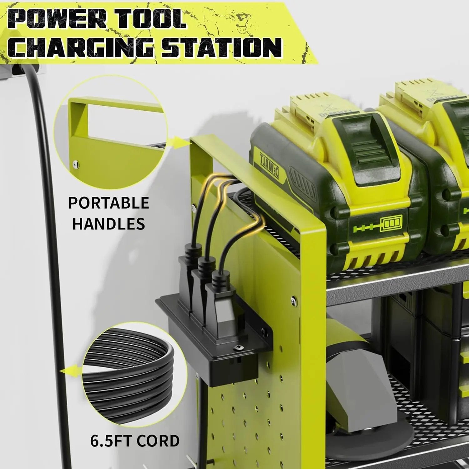 Power Tool Organizer with Charging Station Wall Mount, 3 Layer Expanded Heavy Duty Garage Organization, 48.8 Inch Length Garage Tool Storage, 4 Drill Slot, 16" Standard Hole, Green by GreenHaven Gardens