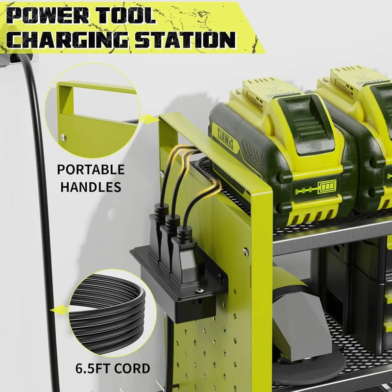 Power Tool Organizer with Charging Station Wall Mount, 3 Layer Expanded Heavy Duty Garage Organization, 48.8 Inch Length Garage Tool Storage, 4 Drill Slot, 16" Standard Hole, Green by GreenHaven Gardens