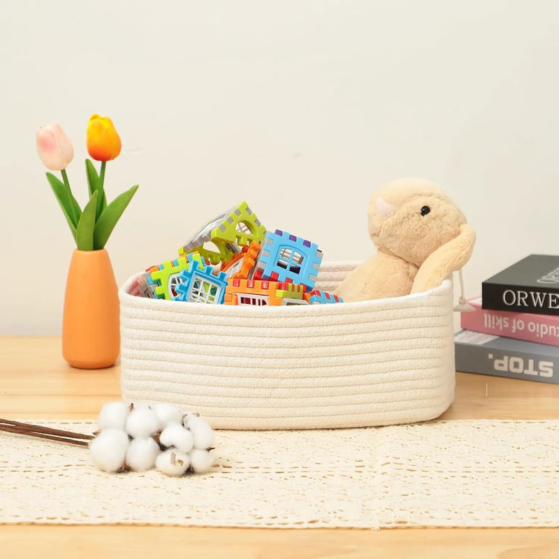 Small Storage Baskets for Organizing | Closet Organizer Bins | Shelf Toy Basket | Woven Rope Baskets | Cube Decorative Box | Shallow Basket | 11.5x7.5x4.7” | 3 Packs Off White by GreenHaven Gardens