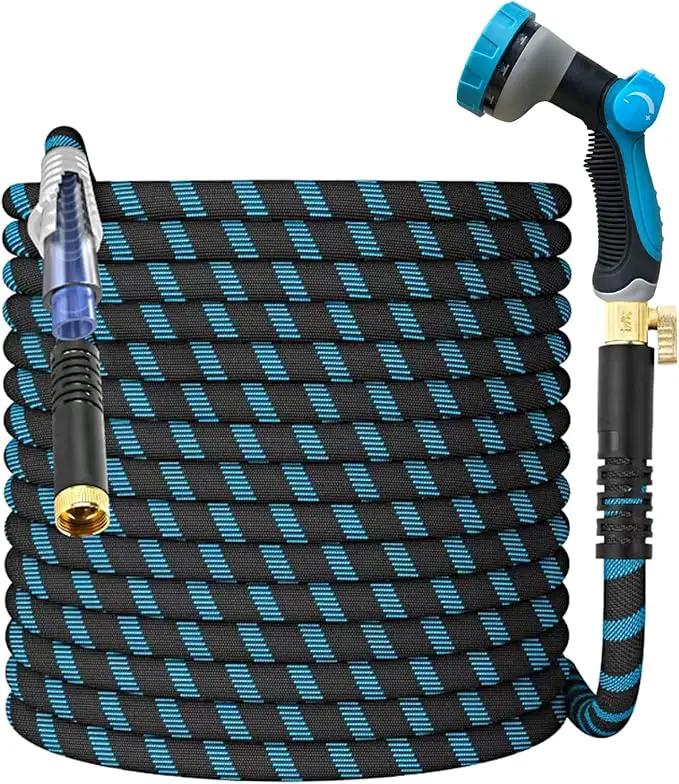 50Ft Non-Expandable Garden Hose, Flexible Water Hose with 10-Pattern Spray Nozzle, Lightweight Hose Pipe, Kink-Free, Leak-Proof, 3/4" Solid Metal Fittings by GreenHaven Gardens