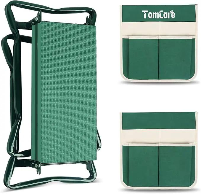 TomCare Upgraded Garden Kneeler Seat Widen Soft Kneeling Pad Garden Stools Garden Bench with 2 Large Tool Pouches Outdoor Foldable Gardening Gifts for Women Men Gardeners, Green by GreenHaven Gardens