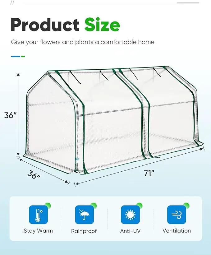 Quictent Portable Mini Cloche Greenhouse w/ Elevated Bottom, Roll-up Zippered Window Waterproof UV-Resistant Hot House for Indoor Outdoor Gaden, 71" x 36" x 36", White by GreenHaven Gardens