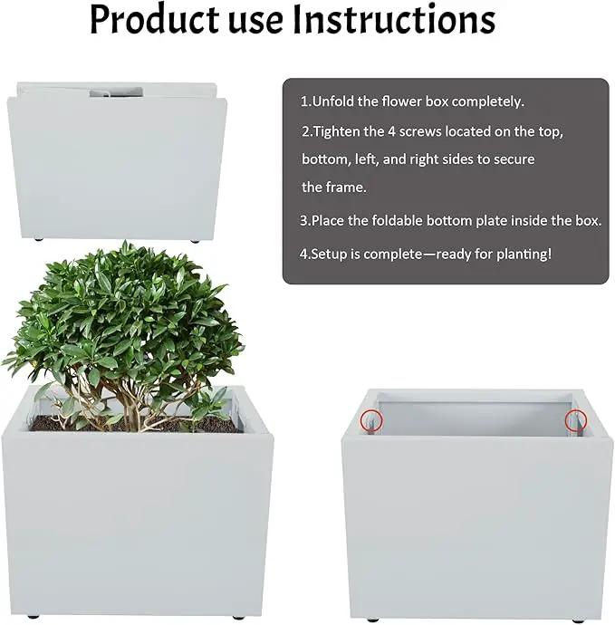 Galvanized Steel Rectangular Planter, 16"x 12"x 12" Small Planters for Outdoor Plants, White Outdoor Planter with Drainage Holes by GreenHaven Gardens
