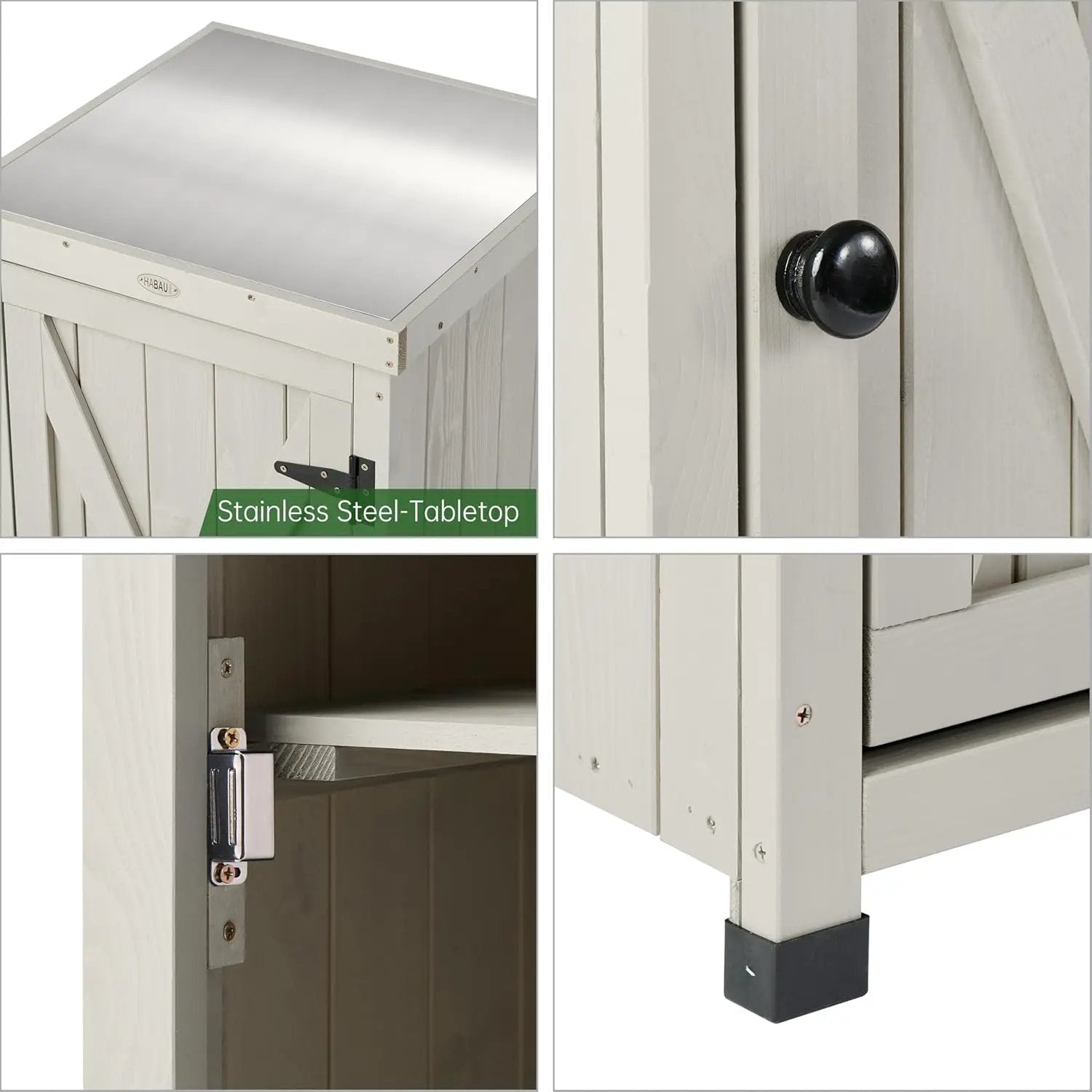 Outdoor Storage Cabinet for Patio, Garden Potting Bench Table with Shelves & Metal-Tabletop, Wooden Planting Work Station, Weatherproof by GreenHaven Gardens