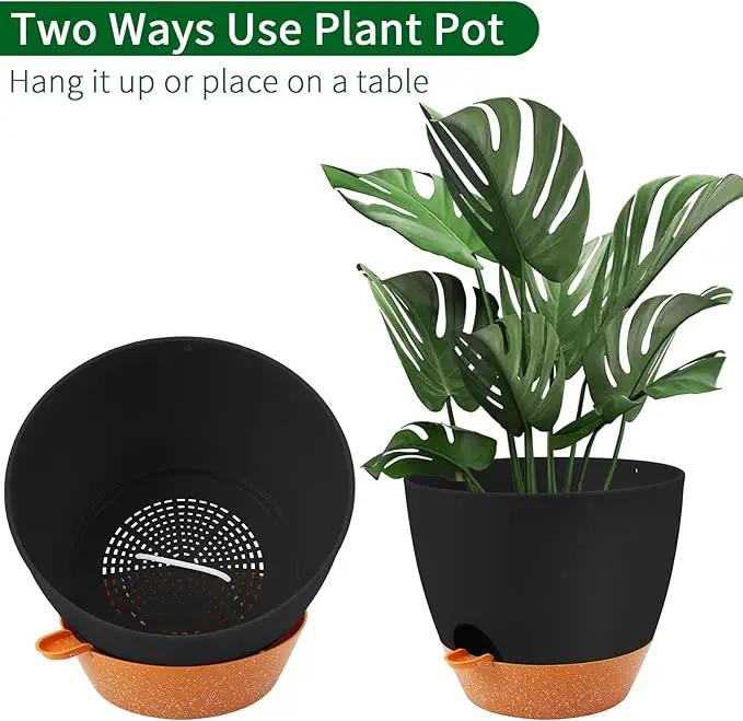 GARDIFE Large Hanging Planter, 12 inch Hanging planters for Indoor. Outdoor Plants, Self Watering Plant Pot, Plant Hanger, Black by GreenHaven Gardens