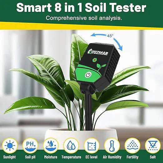Soil pH Meter Soil Moisture Meter 8 in 1 Fertility Salt Moisture pH EC Light Humidity Temp Accurate Soil pH Test Kit for Garden and Hydroponics by GreenHaven Gardens