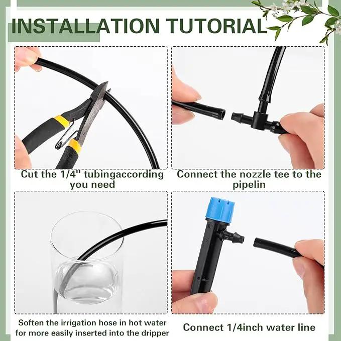 200 Pcs Drip Irrigation Kit for 1/4" Tubing Include 100 Drip Irrigation Emitter Adjustable Fan Shape Drip Irrigation Parts and 100 Barbed Tee Fittings Barbed Connectors for Garden Lawn Patio by GreenHaven Gardens