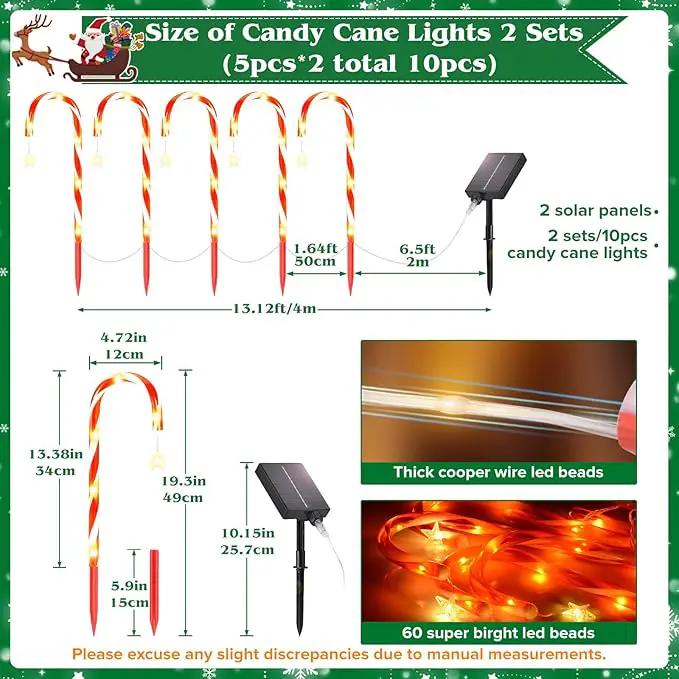 19.3in Christmas Solar Candy Cane Lights, 10 Pcs Pathway Light with Star 8 Flashing Modes, Outdoor Christmas Decorations for Outside Path, Walkway, Driveway, Sidewalk, Porch, Yard, Garden by GreenHaven Gardens