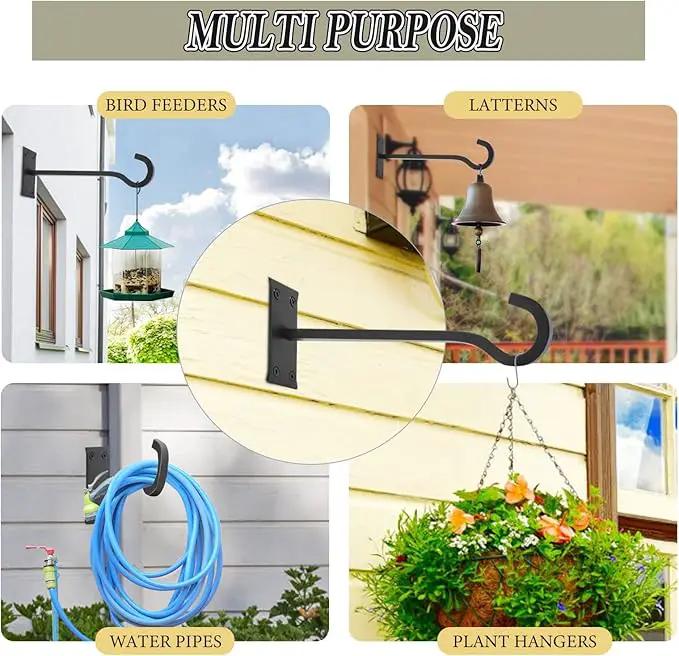 10inch Heavy Duty Plant Hangers Outdoor or Indoor Bird Feeder Hanger Shepherd Hooks 2pcs Black Metal Wall Hook for Hanging Plant Bracket, Lantern, Flower Basket, Wind Chimes by GreenHaven Gardens