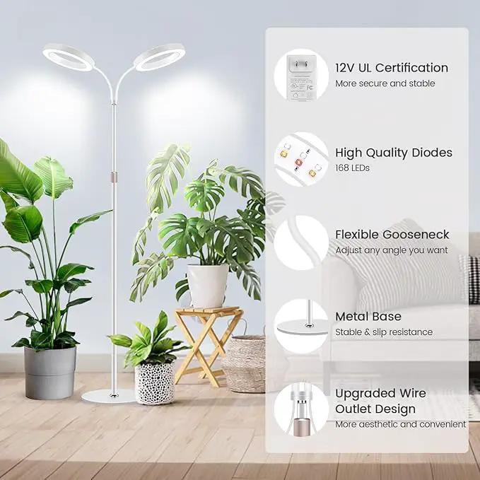 Garpsen Grow Lights for Indoor Plants, Dual-Head Full Spectrum LED Plant Light with Stand, 3 Color Modes Grow Lamp with Timer 6/12/16H, 5 Dimmable Levels, 168 LEDs and 67''Height Adjustable(White) by GreenHaven Gardens