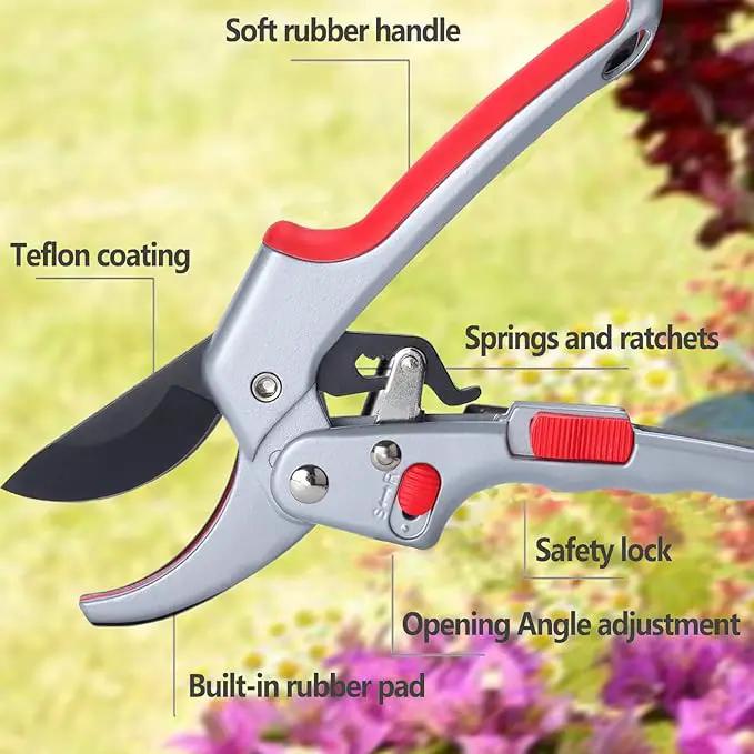 Garden clippers, premium Germany pruners, Work 3 times easier, professional ratchet pruning shears, cutting rose, flower, hedge, stem, tree, Sharp gardening scissors, Arthritis weak hand snips by GreenHaven Gardens