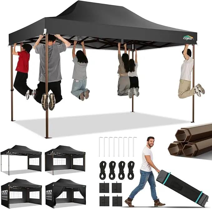 COBIZI 10x15 Pop Up Canopy Tent Heavy Duty with Sidewall, Commercial Outdoor Easy Pop Up Gazebo for Party Wedding All Weather Waterproof UV 50+ with Roller Bag(Leg Upgraded),Black by GreenHaven Gardens
