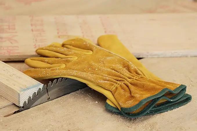 OZERO Leather Work Gloves Flex Grip Tough Cowhide Gardening Glove for Wood Cutting/Construction/Truck Driving/Garden/Yard Working for Men and Women 1 Pair (Gold,X-Large) by GreenHaven Gardens