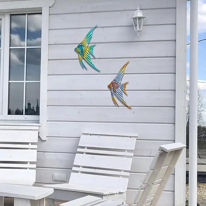 LIFFY Metal Fish Wall art Decor Beach Wall Decor Angelfish Art Sculpture Hanging for Outdoor Ocean Beach Sea Pool Decorations(Pair of Angelfish) by GreenHaven Gardens