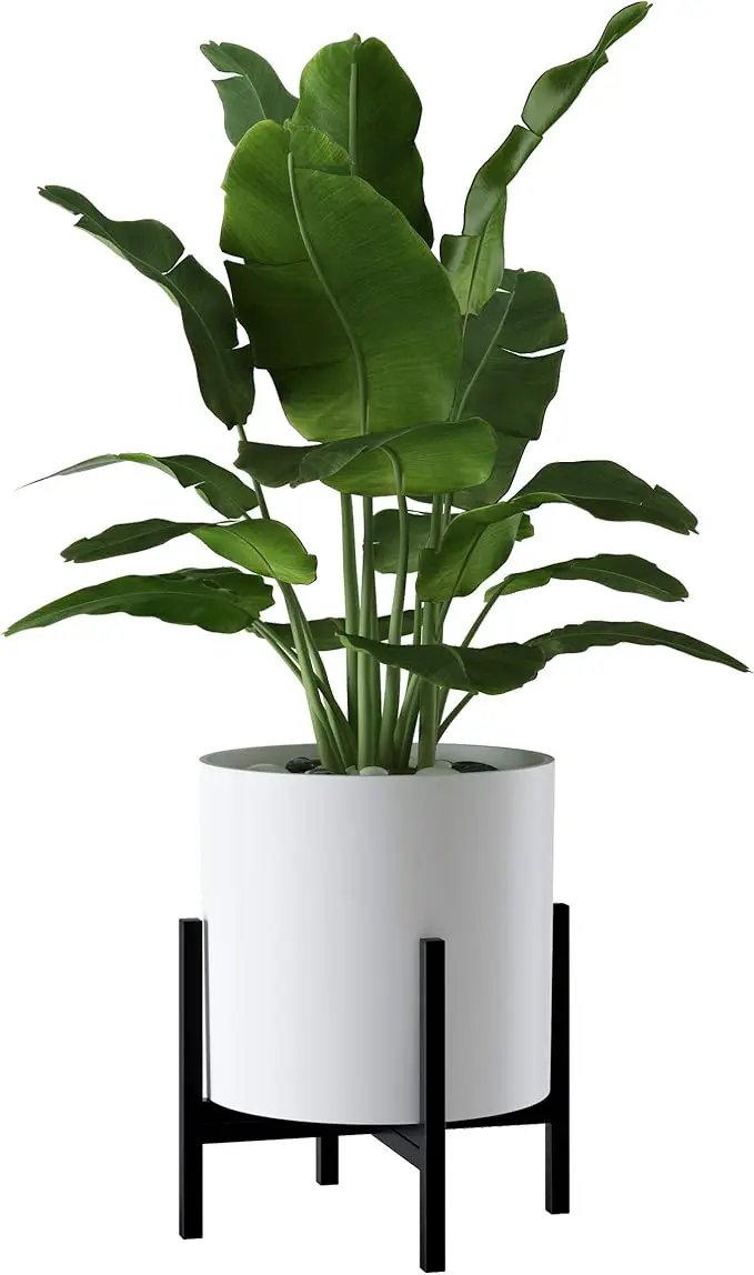 FaithLand Plant Pot 14 inch - Perfectly Fits Mid-Century Modern Plant Stand - Drainage Plug and Drainage Mesh Screen - Matte White by GreenHaven Gardens