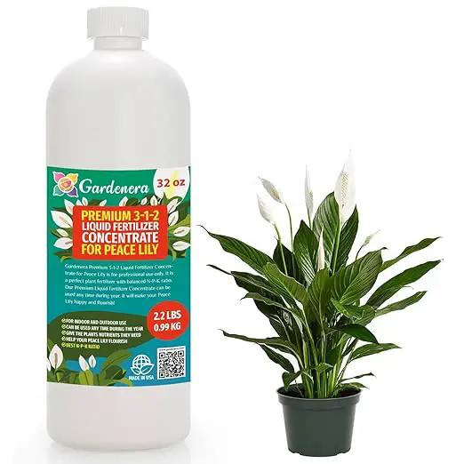 Premium Liquid Peace Lily Plant Fertilizer - 3-1-2 Concentrate for Indoor Plants and Flowers by Gardenera | Organic Plant Food for Peace Lily - 32oz by GreenHaven Gardens