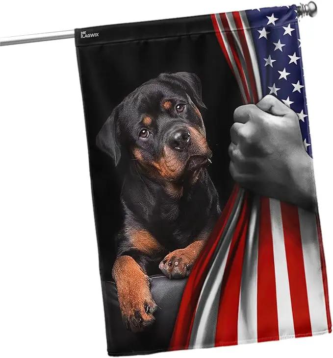 FLAGWIX Patriot American Dog Flags - Rottweiler Double Sided Flag - 4th of July Decorations for Home, Outside, Patriotic House Flag 30x40 Heavy Duty Canvas, Decorative Indoor Outdoor Flag by GreenHaven Gardens