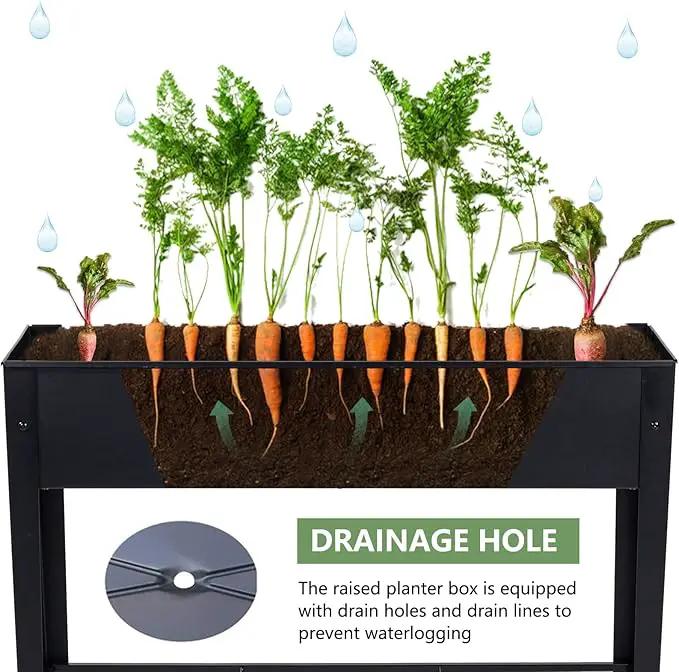 Raised Garden Bed, Elevated Planter Black Metal Plant Box with Legs Standing Garden Stand Drainage Holes Black (Black 40" L x 11" W x 31" H) by GreenHaven Gardens